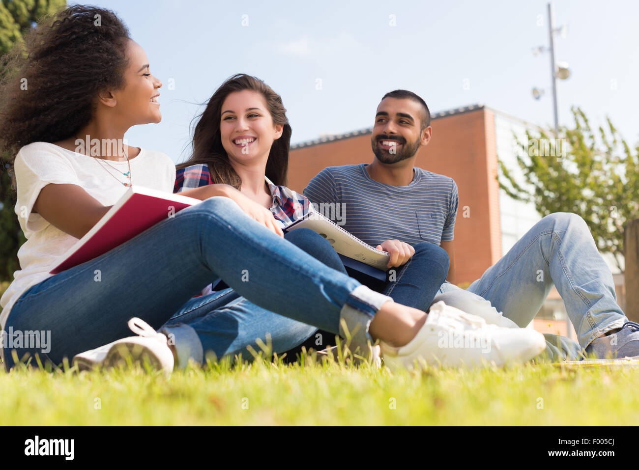 Students sitting on the grass at School Campus Stock Photo - Alamy