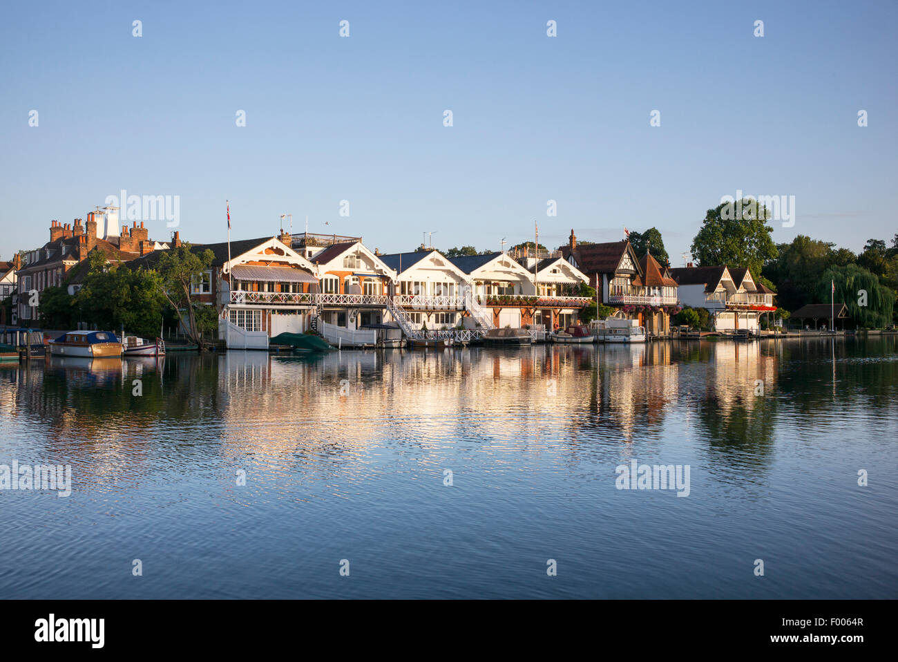 Henley on Thames riverside houses in the early morning sunlight