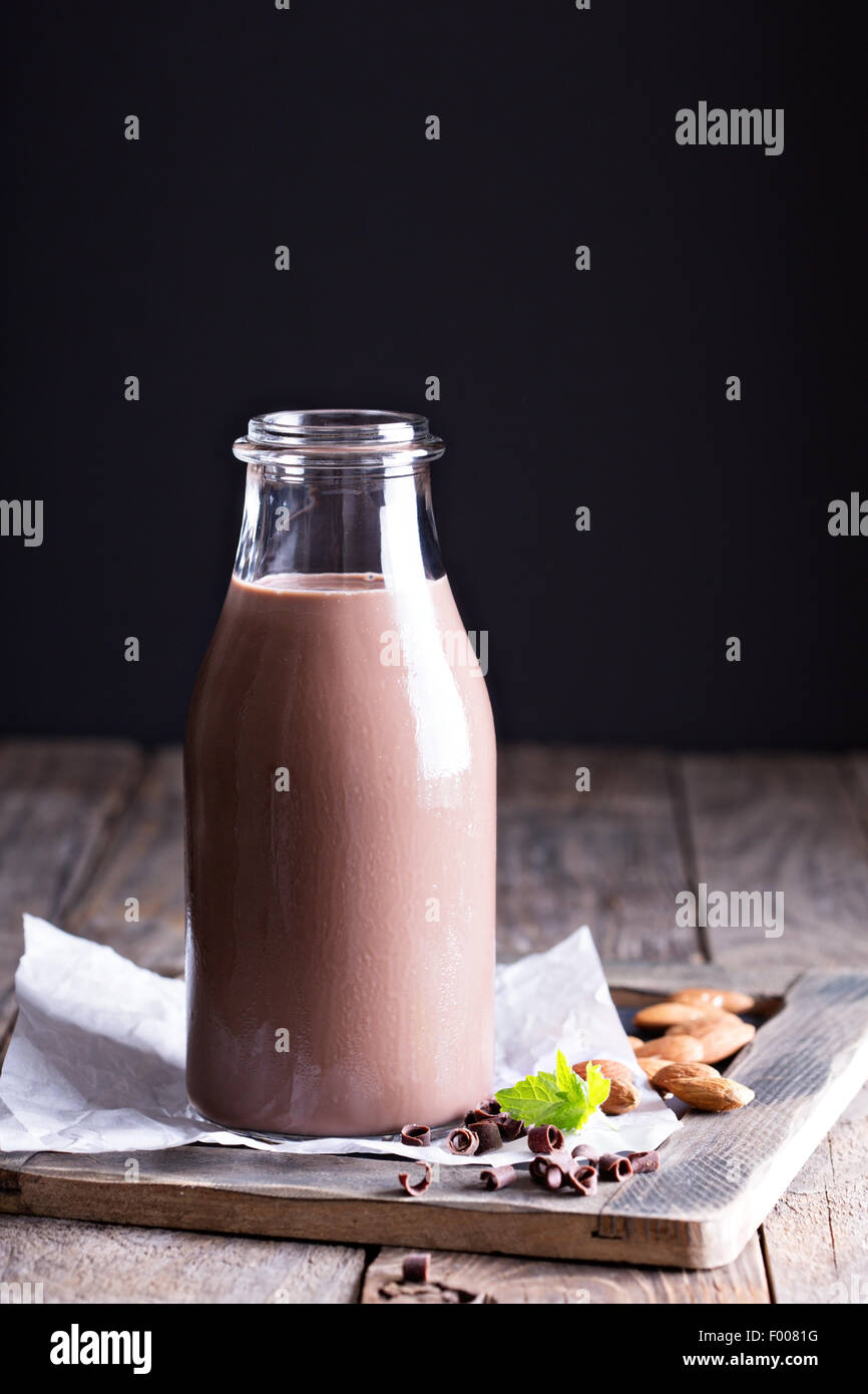 Homemade almond chocolate milk in a bottle Stock Photo Alamy