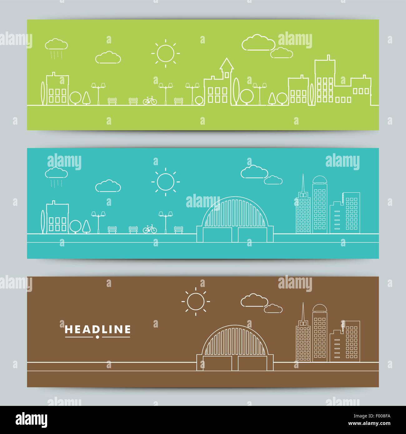 Set of banners with contour urban landscape Stock Vector Image & Art ...