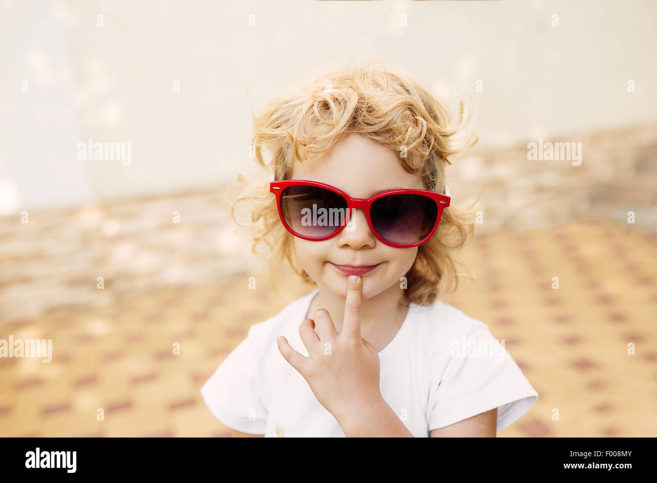 Little girl in red sunglasses, portrait Stock Photo Alamy