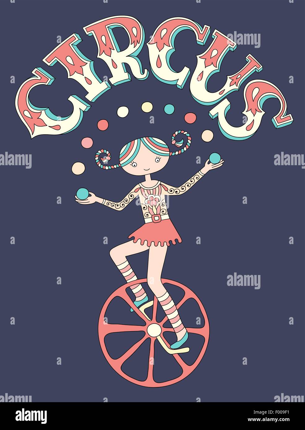 teenage girl juggler on unicycle with inscription CIRCUS Stock Vector ...