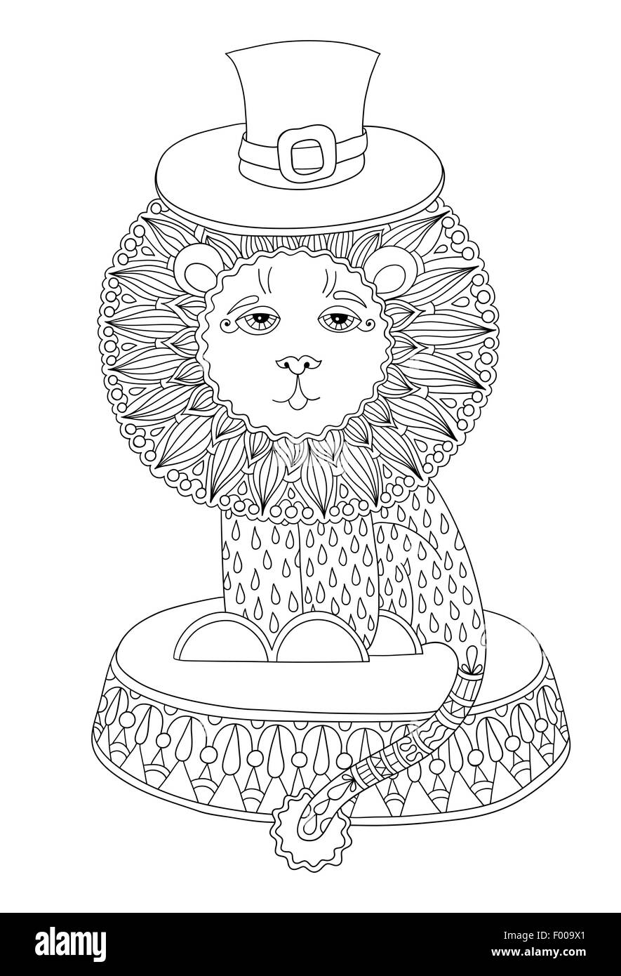 line art illustration of circus theme - lion in a hat Stock Vector ...