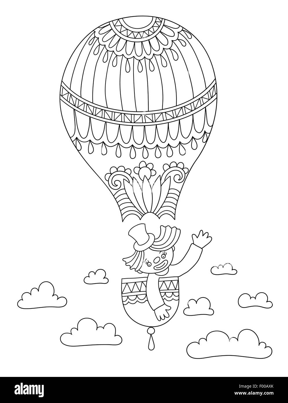 line art illustration of circus theme - clown in a balloon Stock Vector