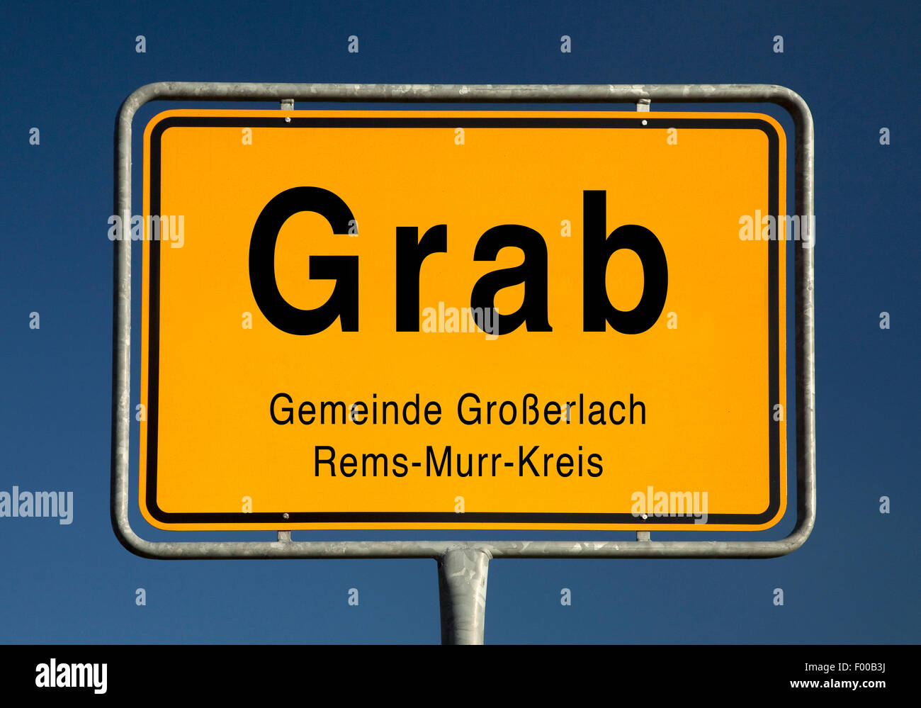 Grab place name sign, Germany, Baden-Wuerttemberg, Rems-Murr-Kreis, Grosserlach Stock Photo
