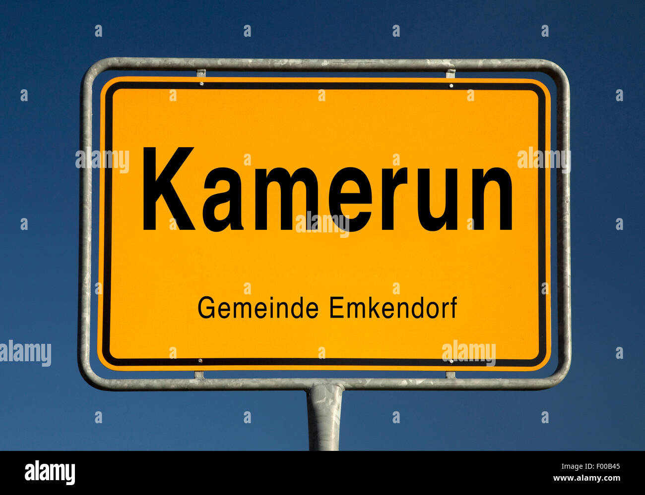 Kamerun place name sign, Germany, Schleswig-Holstein, Kreis Rendsburg-Eckernfoerde, Emkendorf Stock Photo