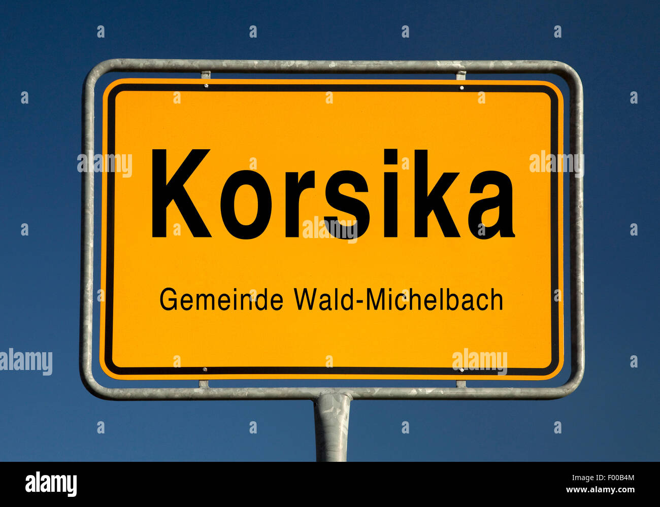 Korsika place name sign, Germany, Hesse, Kreis Bergstrasse, Wald-Michelbach Stock Photo