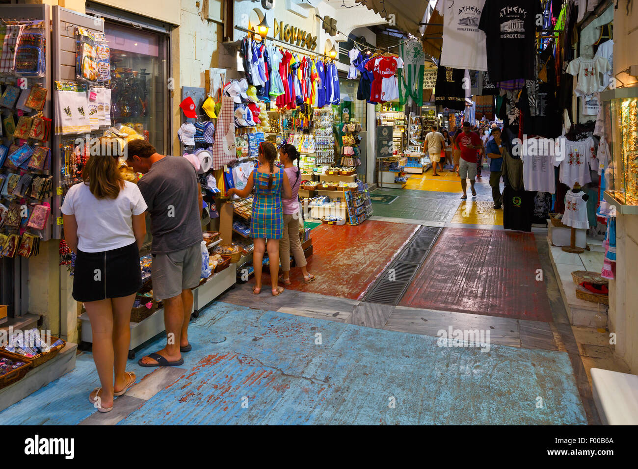 Shops of the flea market in the Monastiraki area in Plaka, Athens Stock