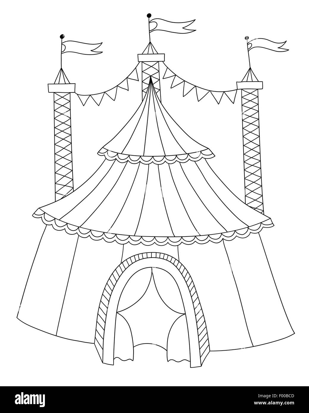 black and white line art illustration of circus tent Stock Vector Image ...