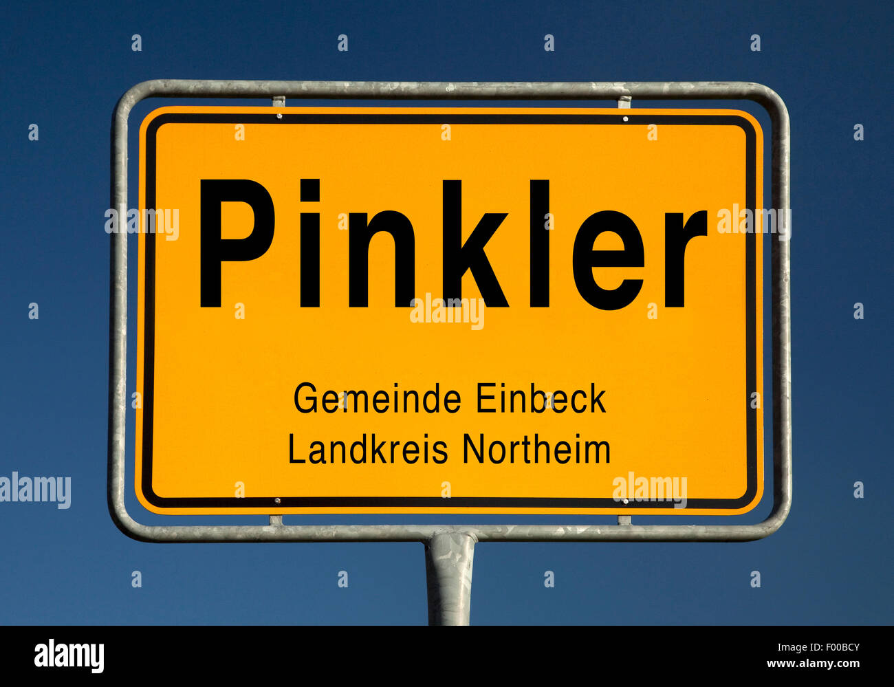 Pinkler place name sign, Germany, Lower Saxony, Landkreis Northeim, Einbeck Stock Photo