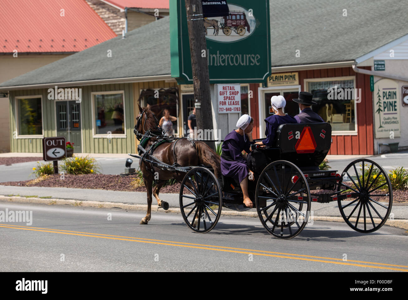 Amish buggies in Lancaster County, PA. Stock Photo