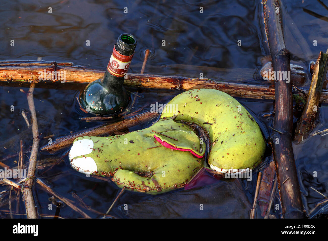 waste floating on the water, Germany Stock Photo
