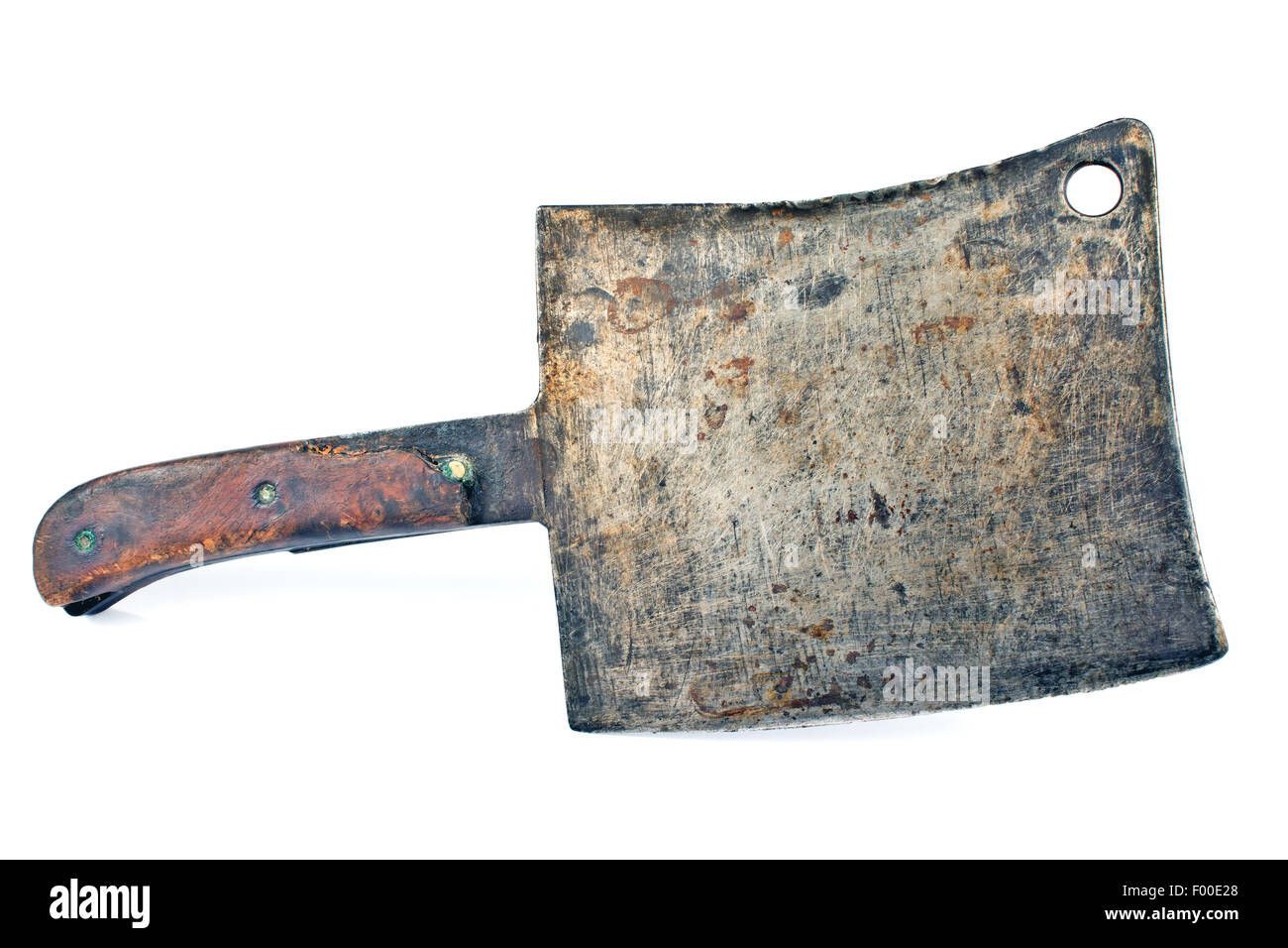 Old rusty meat cleaver isolated on white Stock Photo Alamy