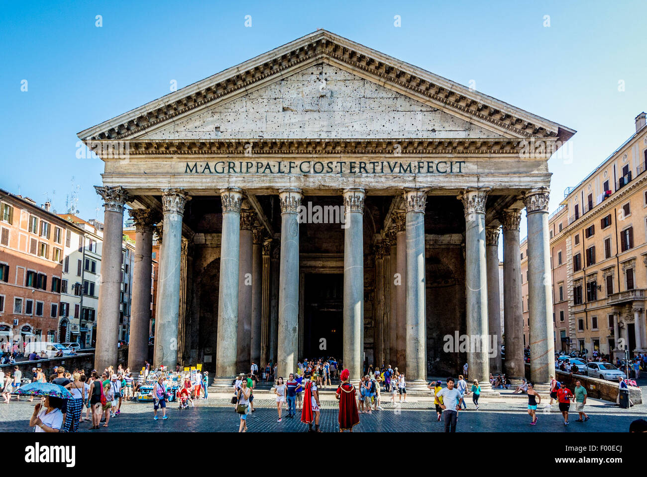 The portico and pillar of the Pantheon. Ancient Roman Temple. Now a Christian church. Rome, Italy. Stock Photo