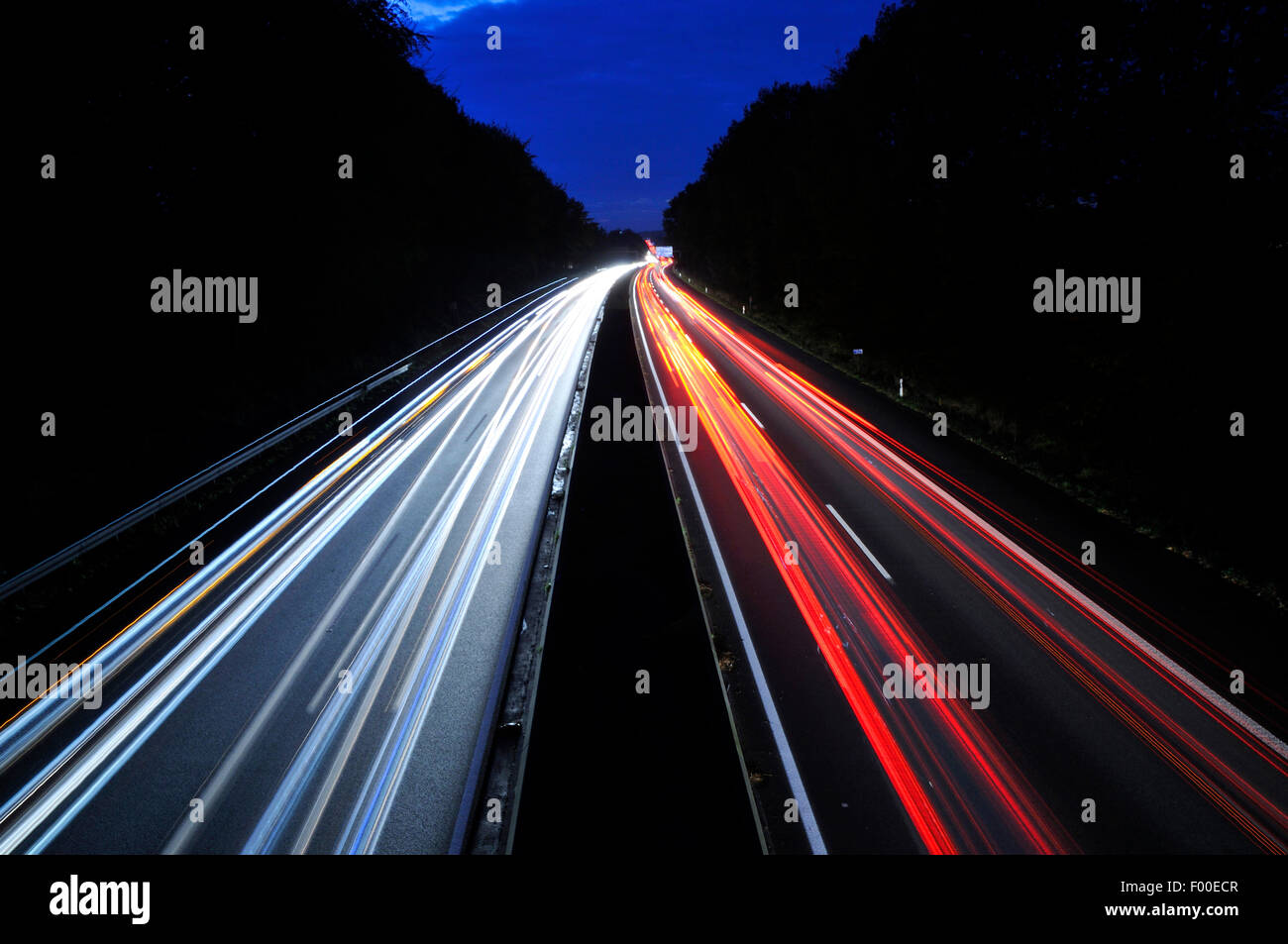 A40 motorway with light streaks in the evening Stock Photo