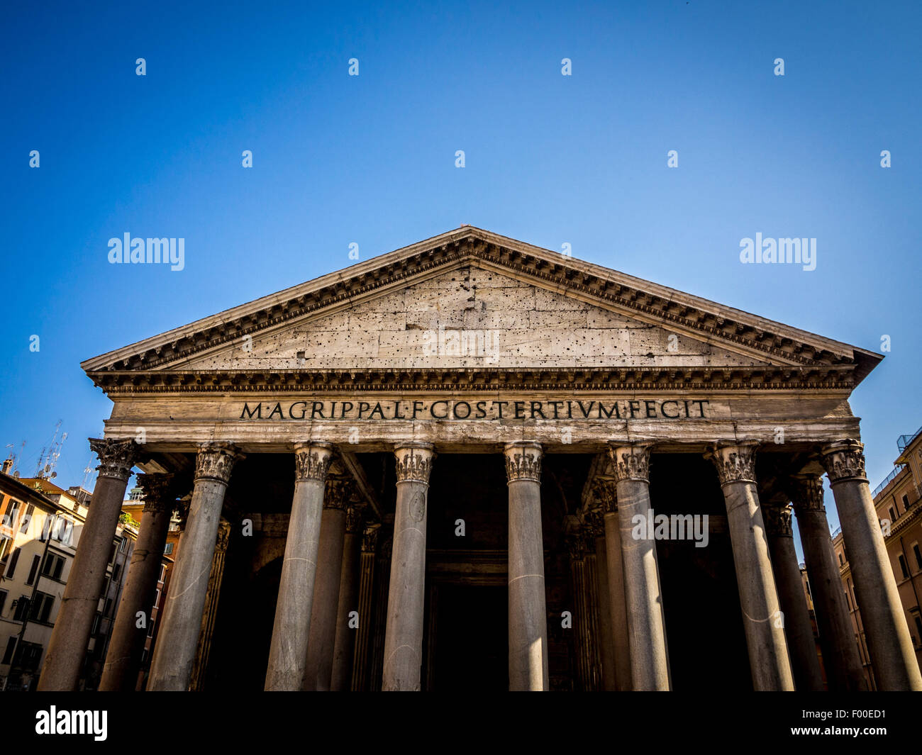 The portico and pillars of the Pantheon. Ancient Roman Temple. Now a Christian church. Rome, Italy. Stock Photo