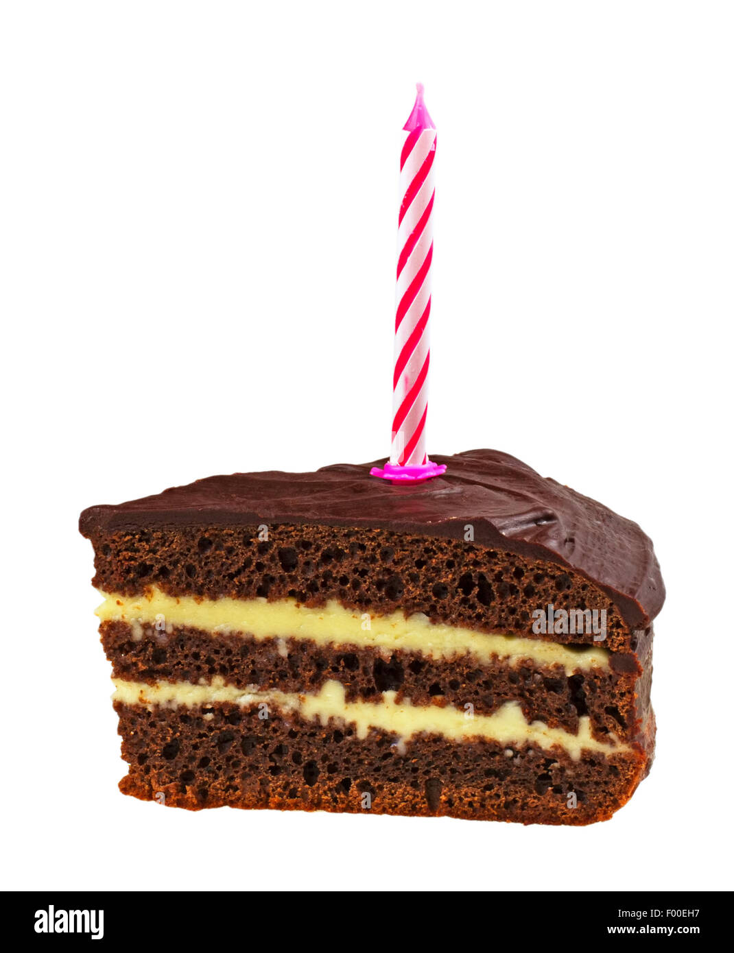 cake chocolate and candle isolated on white background Stock Photo