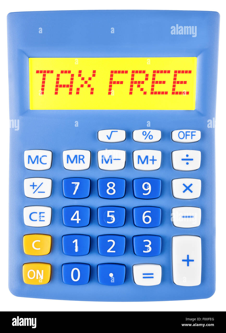 Calculator with TAX FREE on display on white background Stock Photo