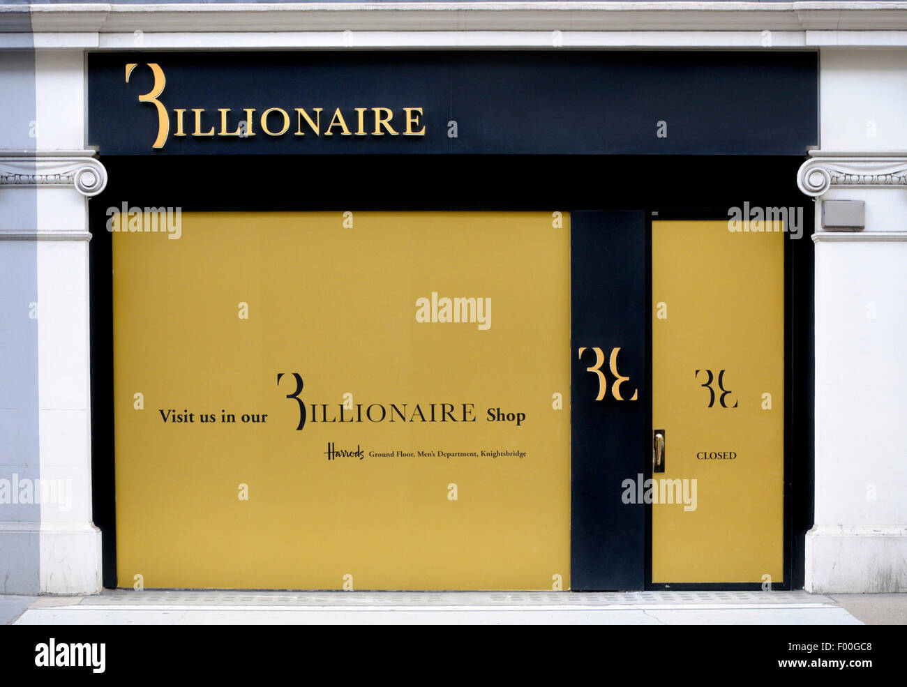 London, England, UK. Billionaire shop on Sloane Street, Knightsbridge. Closed, now open in Harrods Stock Photo