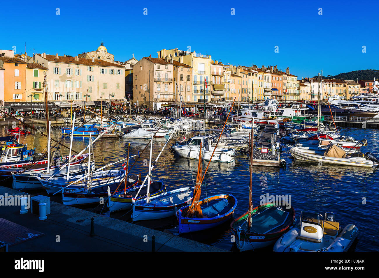 Europe, France, Var, Saint-Tropez. Traditional fishing boat, named 'pointu' in the old port. Stock Photo