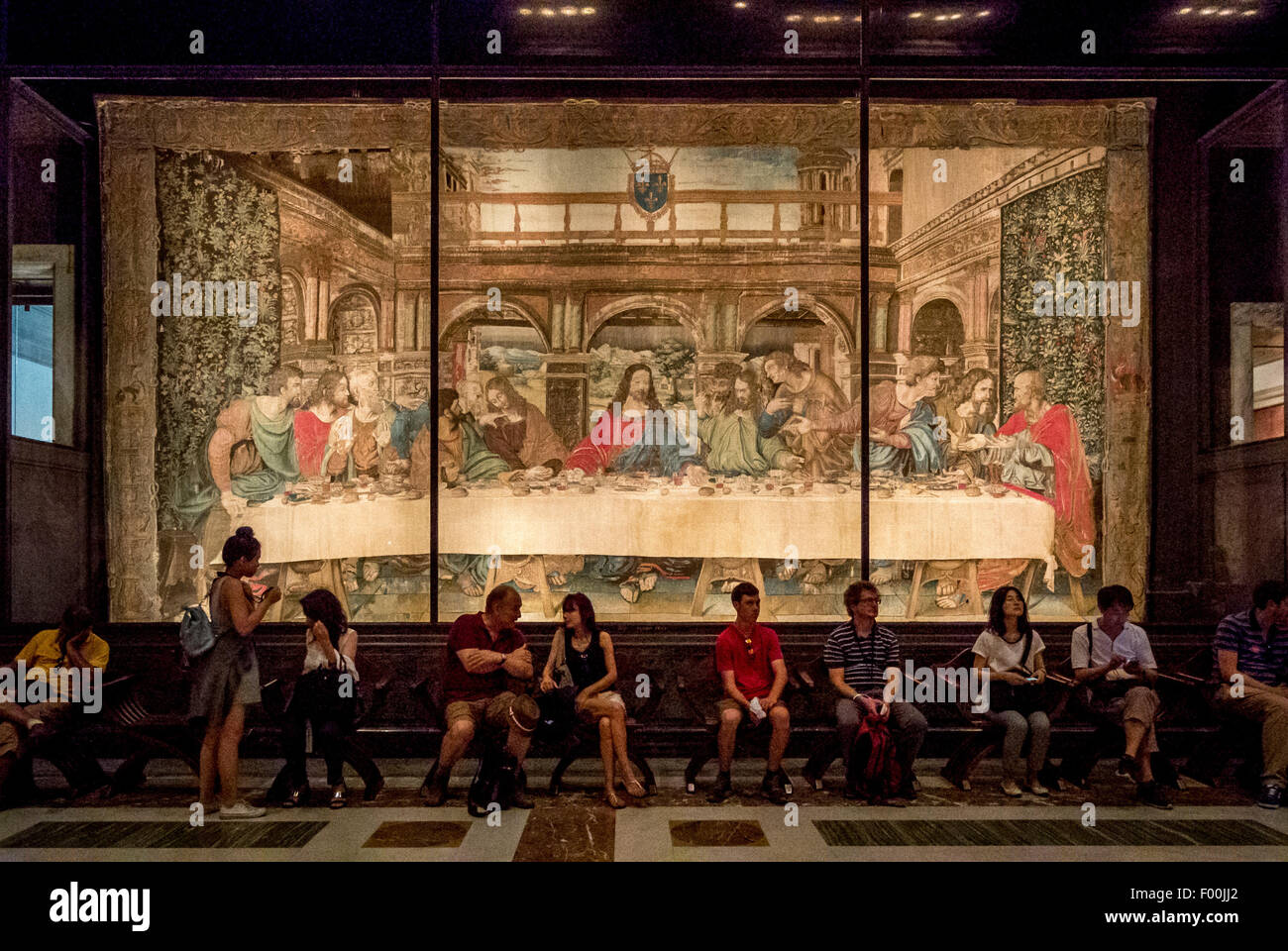 Tapestry of the Leonardo da Vinci's last supper. Room VIII Vatican Museums. Rome. Italy Stock Photo