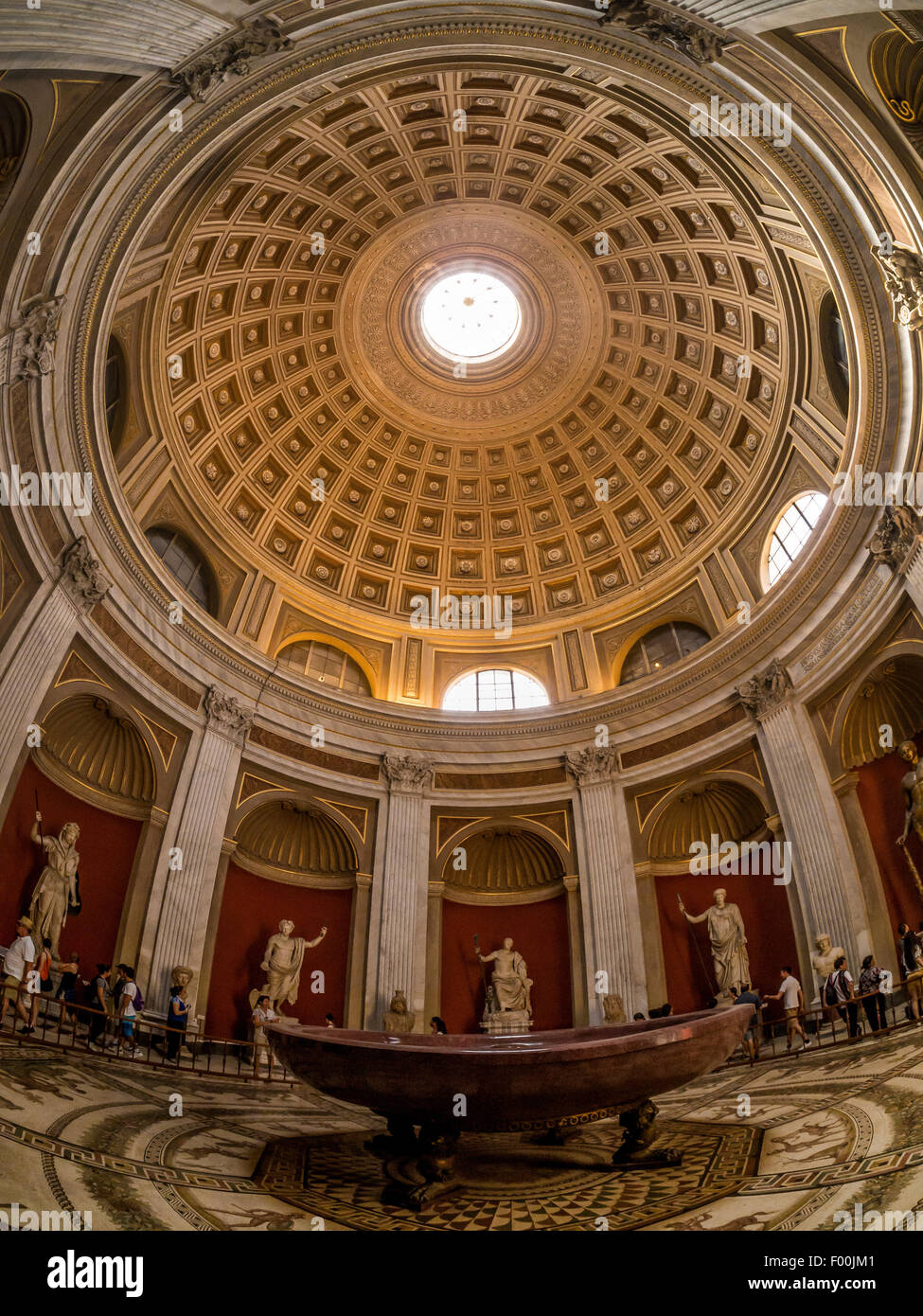 Domed ceiling Round hall at Museo Pio Clementino. Sala Rotonda. Vatican Museums, Vatican City, Rome. Italy. Stock Photo