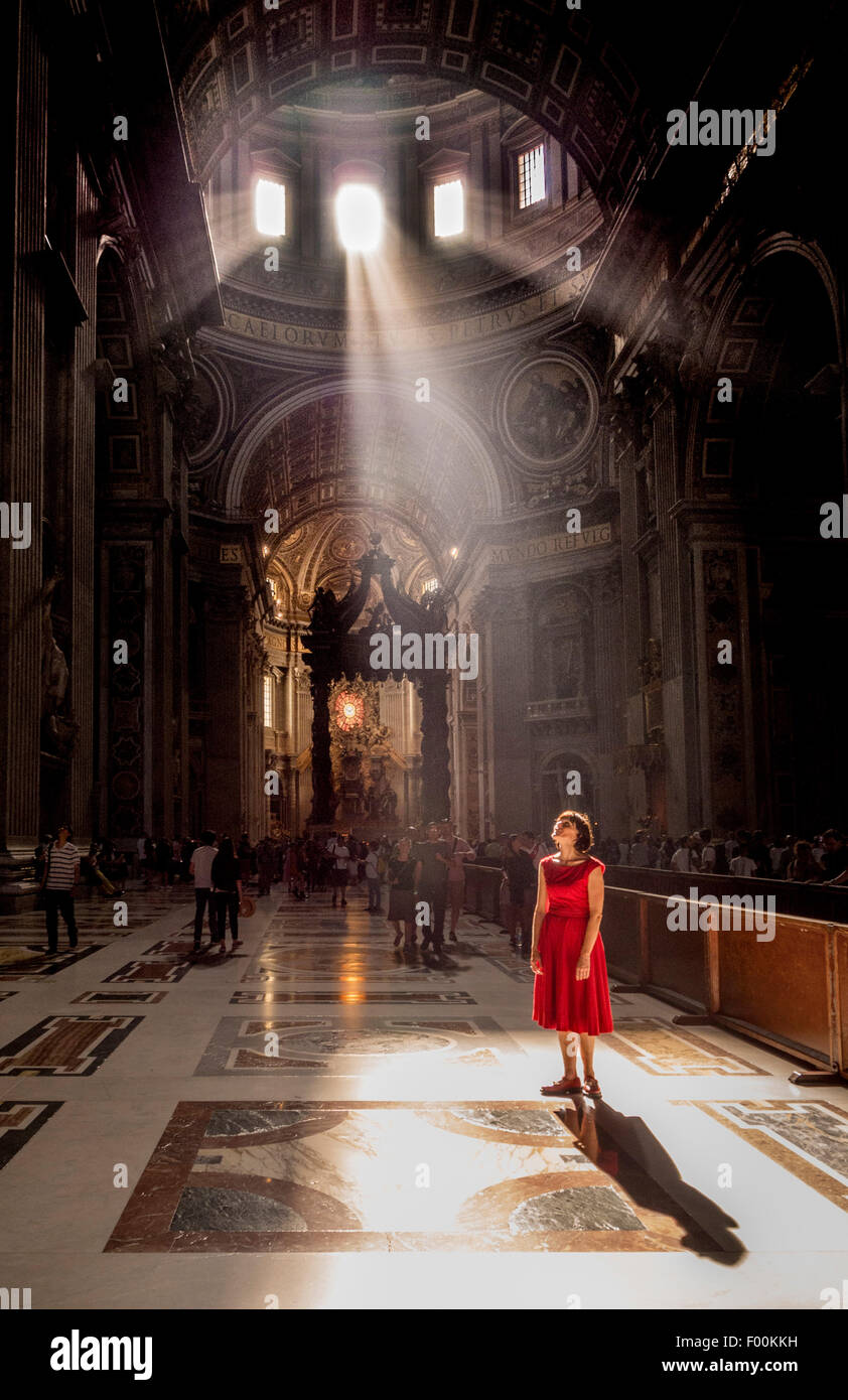 Shafts of light in St Peter's Basilica. Vatican City, Rome. Italy. Stock Photo