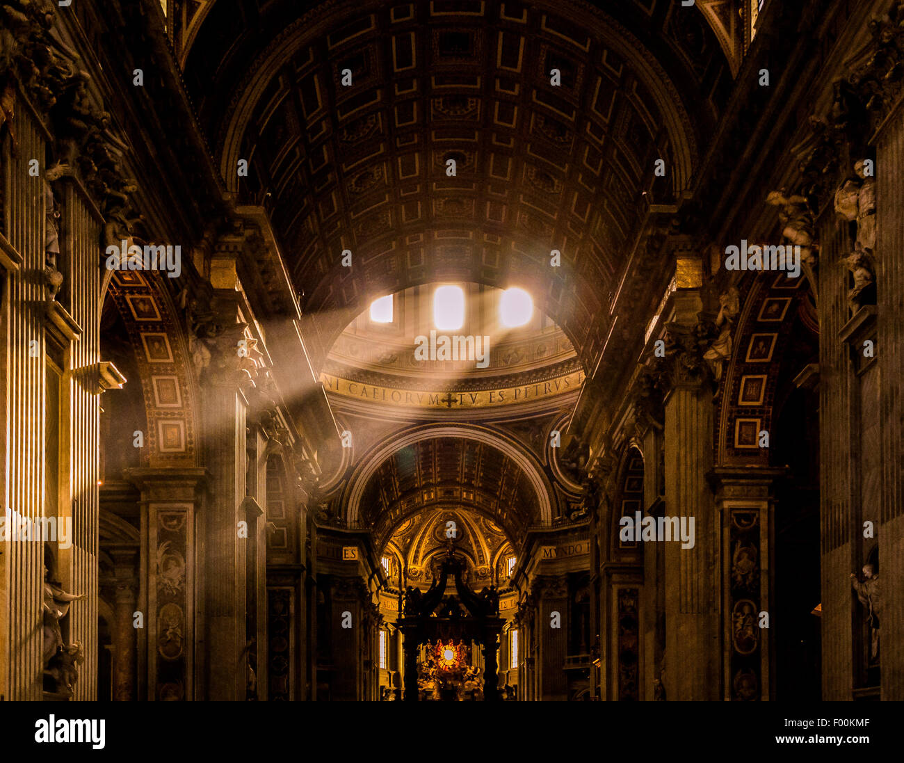 Shafts of light in St Peter's Basilica. Vatican City, Rome. Italy. Stock Photo