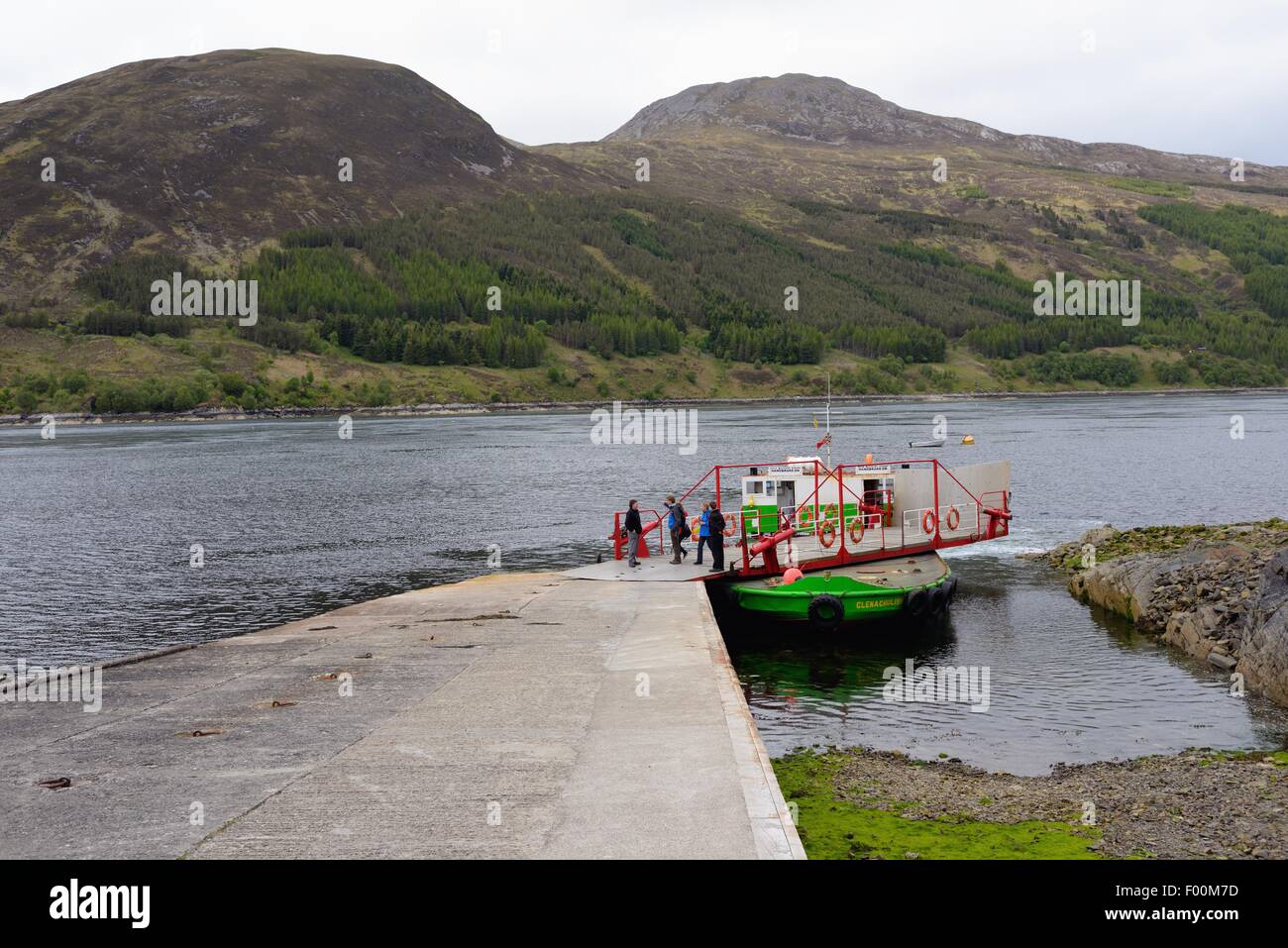 Passengers disembarking the Glenelg Ferry after crossing from the Isle of Skye, Western Isles, Scotland. Stock Photo