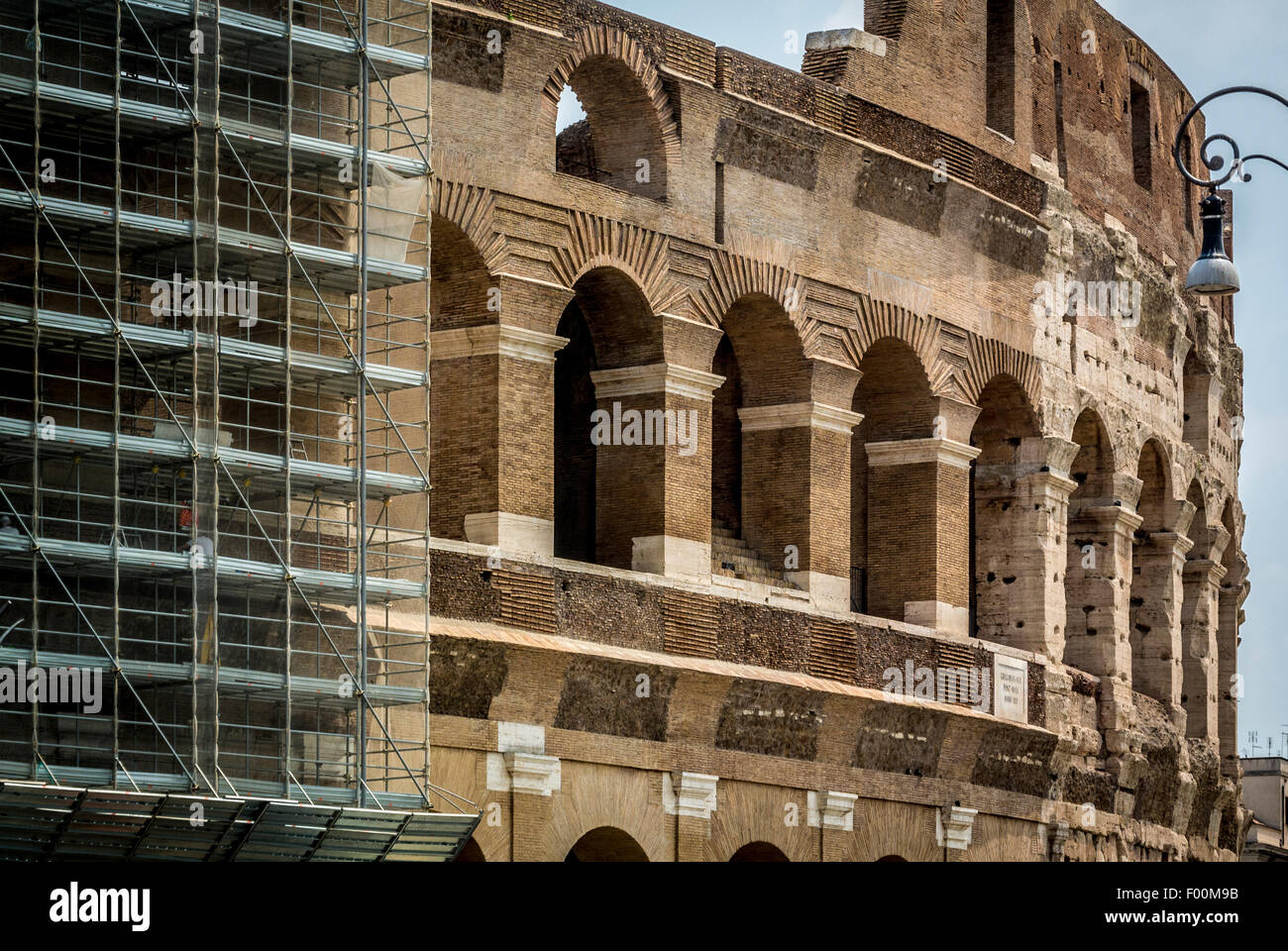 Scaffolding on the exterior façade of the Colosseum, Rome, Italy Stock Photo