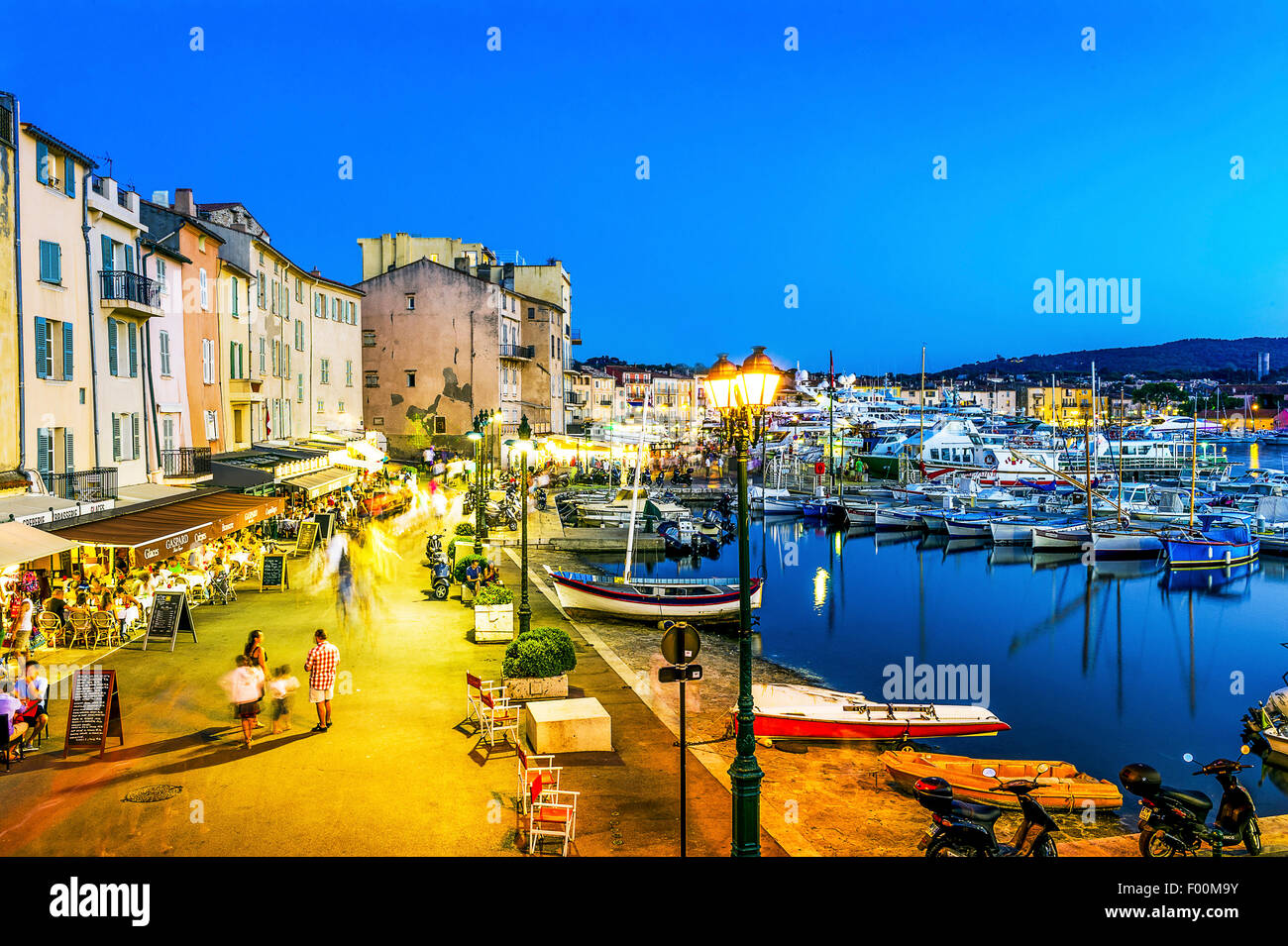 Europe, France, Var, Saint-Tropez. Quay Frederic Mistarl by night Stock ...
