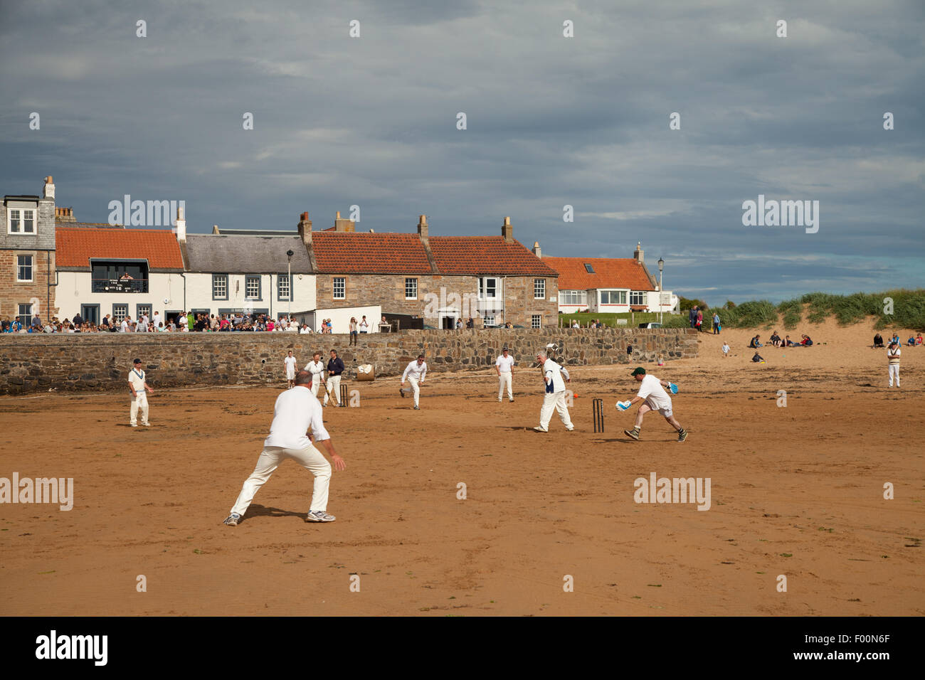 A game of beach cricket being played at Elie, Kingdom of Fife, Scotland ...