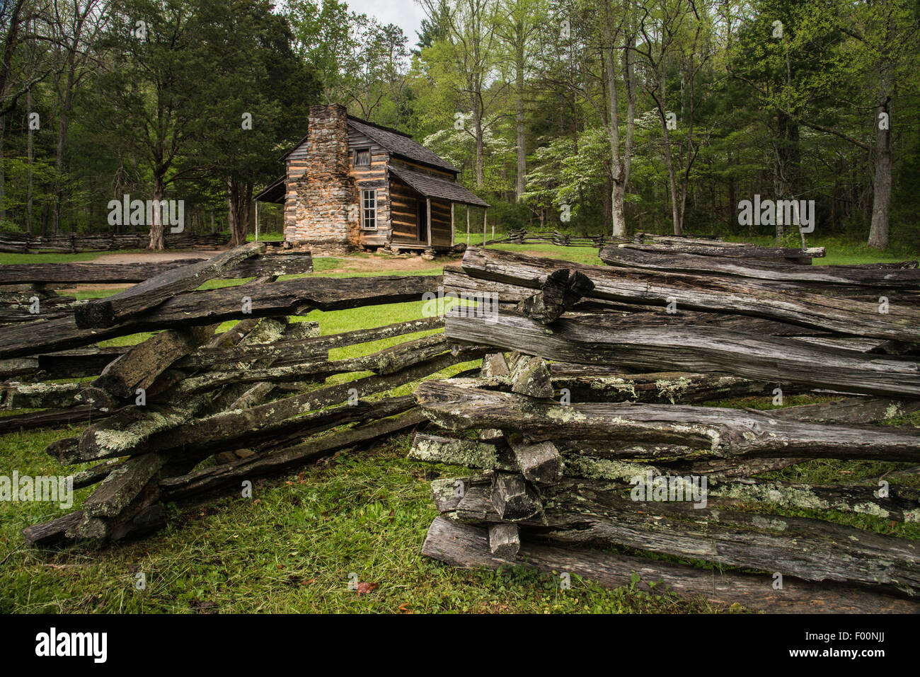 John Oliver cabin in Cade's Cove, Great Smoky Mountains National Park, Tennessee, USA. - Stock Image