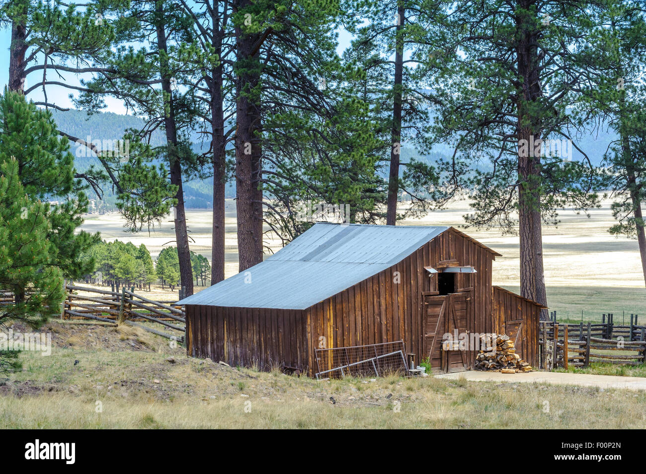 Log cabin in The Valles Caldera National Preserve. Jemez. New Mexico. USA Stock Photo Alamy