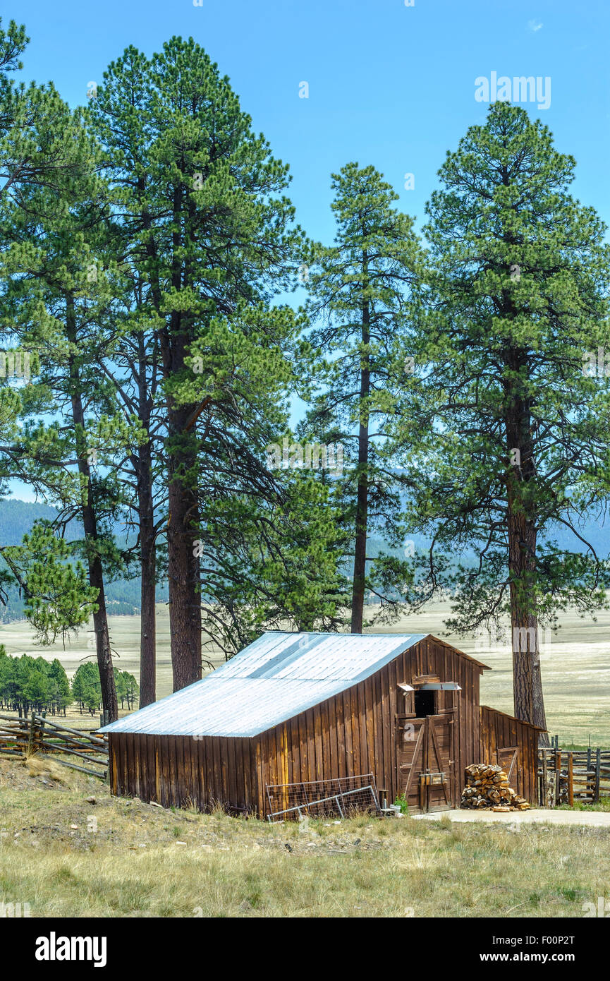 Log cabin in The Valles Caldera National Preserve. Jemez. New Mexico. USA Stock Photo