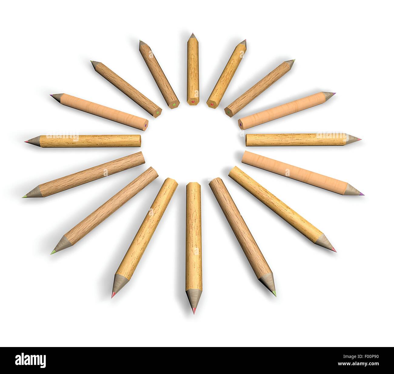Circle-shaped pencils on white background Stock Photo