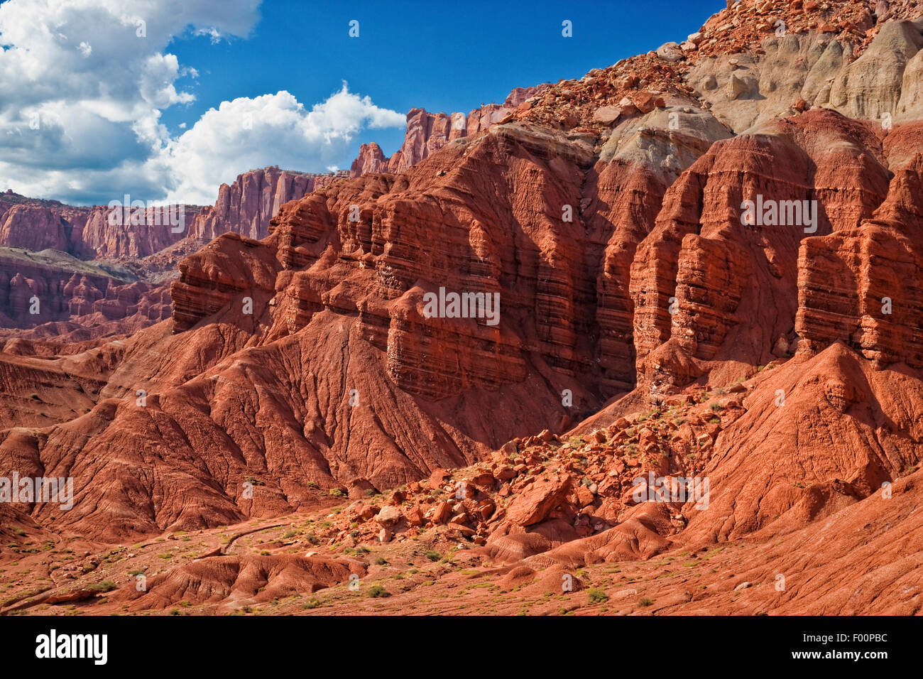 The Red Moenkopi Formation and Layered Strata - Capitol Reef National Park Stock Photo