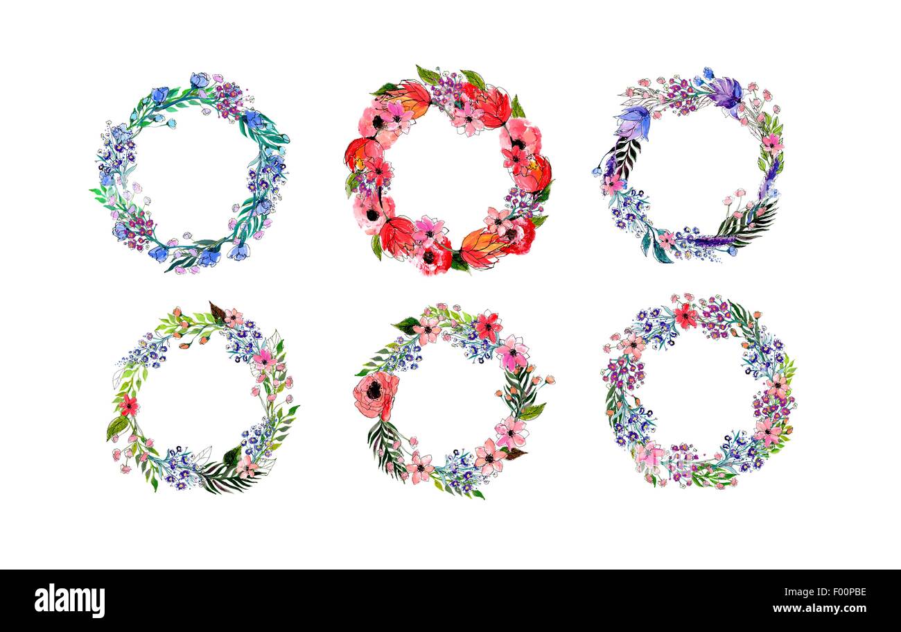 Watercolor flowers wreath set Stock Vector Image & Art - Alamy