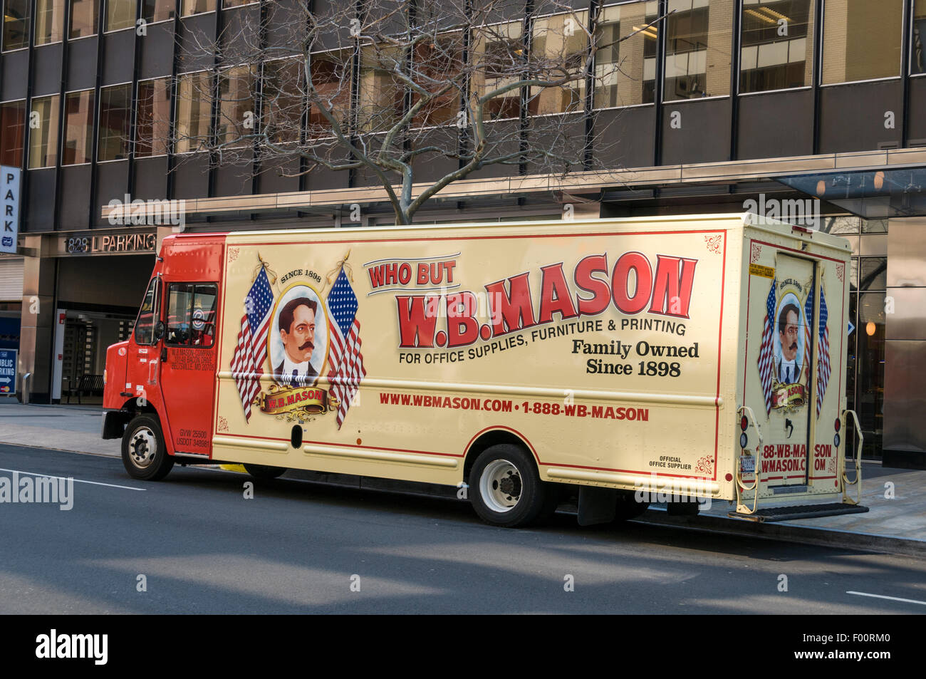 Colorful delivery truck of W.B. Mason an office products dealer in the U.S. Stock Photo