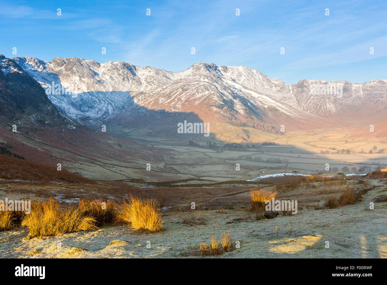 The Langdale Fell in winter seen from the Side Pike, Lake District National Park, Cumbria, England, United Kingdom, Europe. Stock Photo
