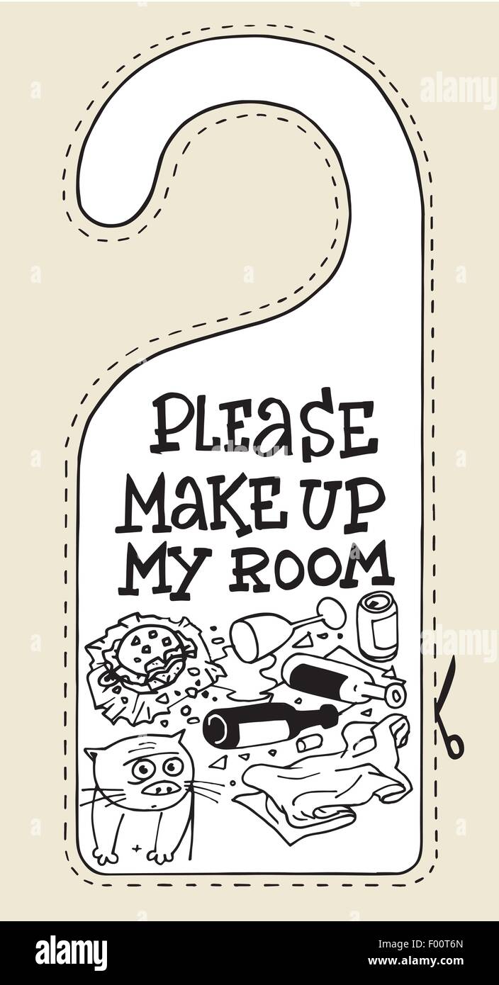 hotel sign cat please make up my room humor room Stock Vector