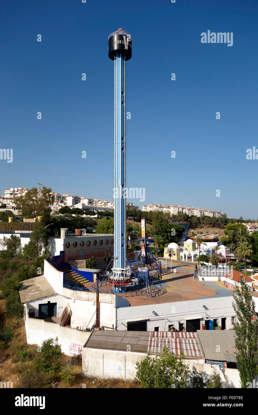 60mts Free Fall Tower at Tivoli World amusement park, Benalmadena, Andalusia, Spain. Stock Photo