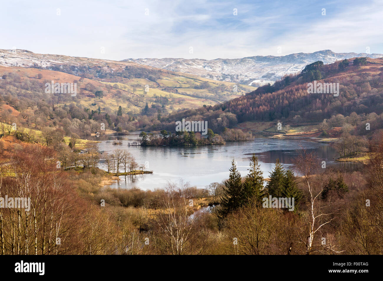 A view over Rydal Water from White Moss Common, Lake District National Park, Cumbria, England, United Kingdom, Europe. Stock Photo