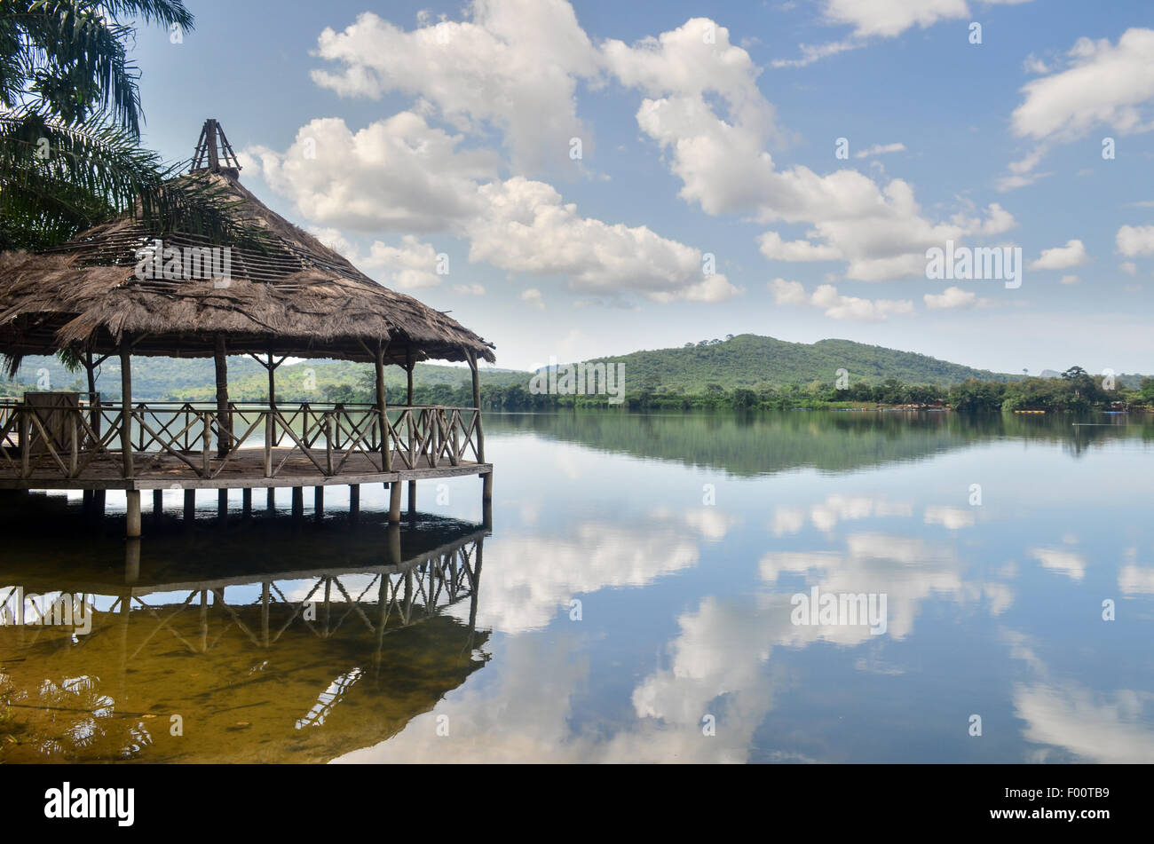 Gazebo fitting in a landscape of Africa (Ghana), by the Volta river just downstream the Akosombo dam Stock Photo