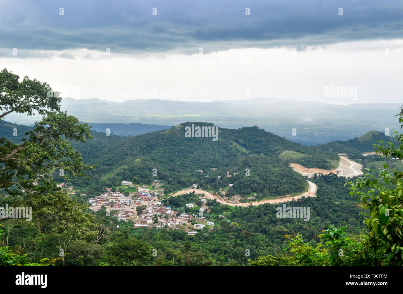 Aerial view of the village north of Vane and south of Biakpa, seen from Amedzofe, in the Volta region, east of Ghana Stock Photo