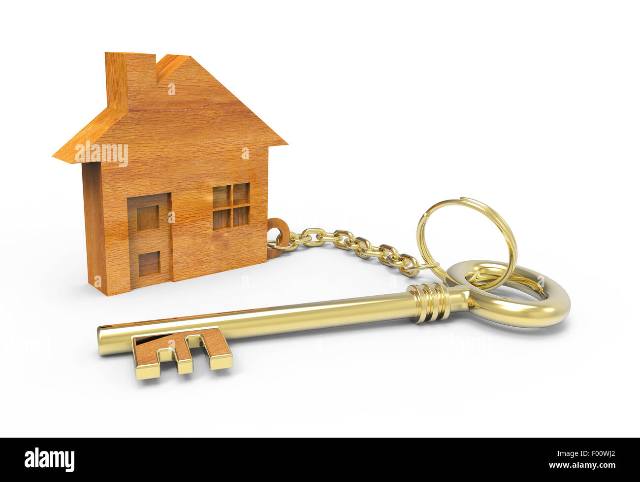 Golden key with wooden houses Stock Photo Alamy