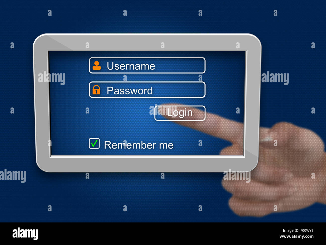 Login and password on tablet computer screen Stock Photo