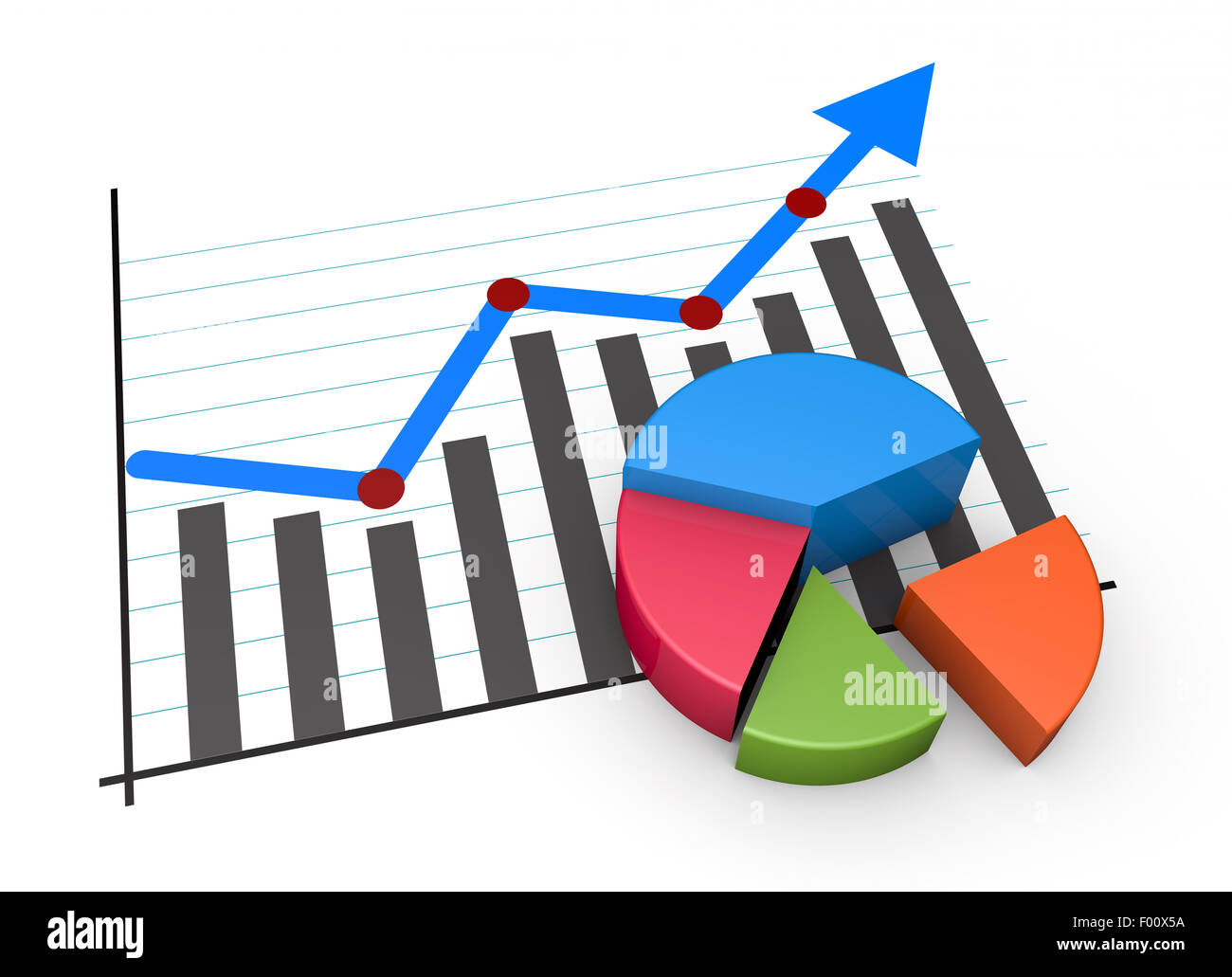 Financial pie chart and linear graph Stock Photo Alamy