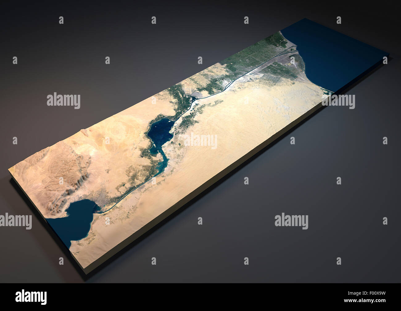 Satellite view of Suez Canal on map section Stock Photo