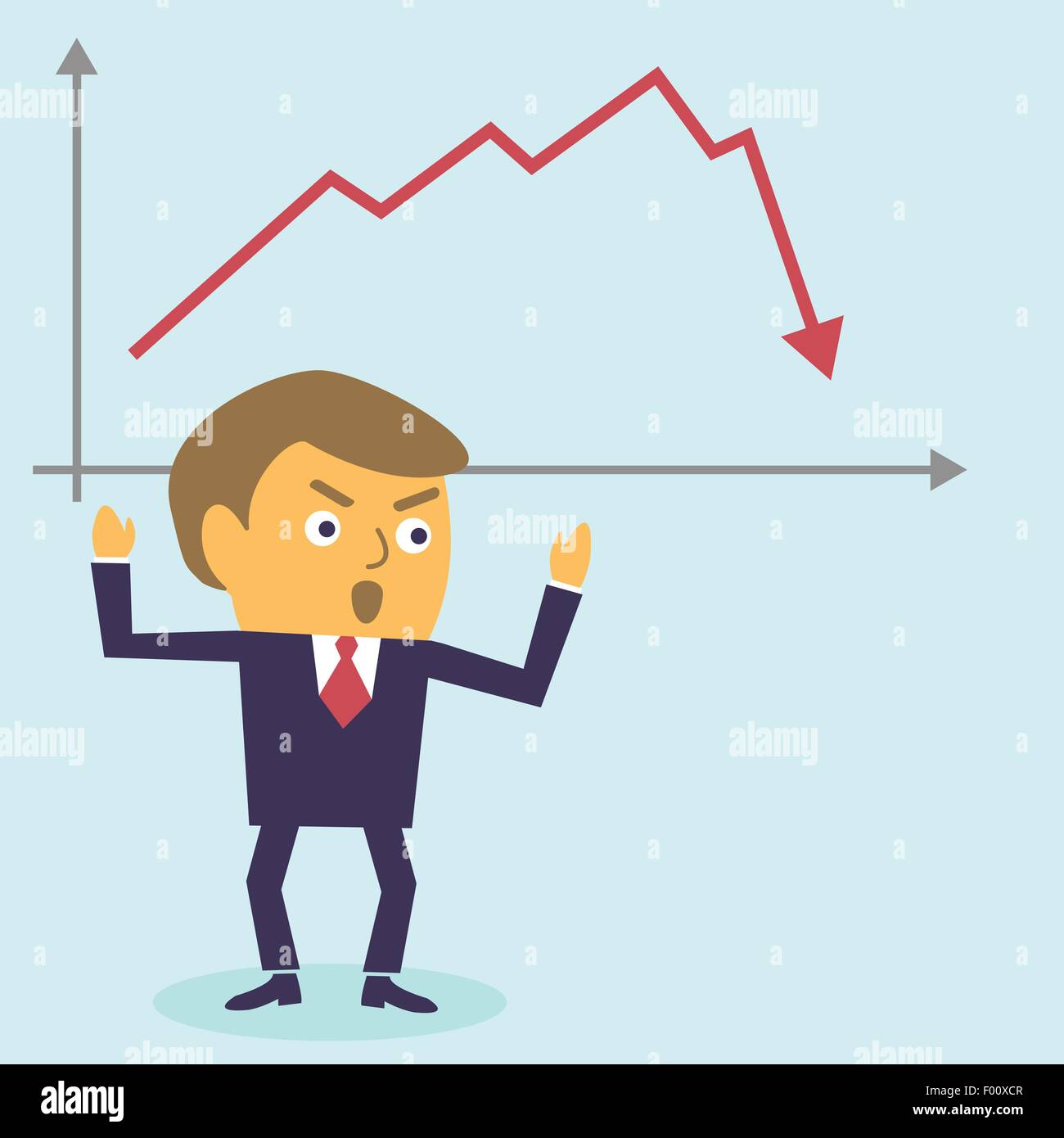 Stock crisis and cartoon businessman in panic. Vector illustration. Stock Vector